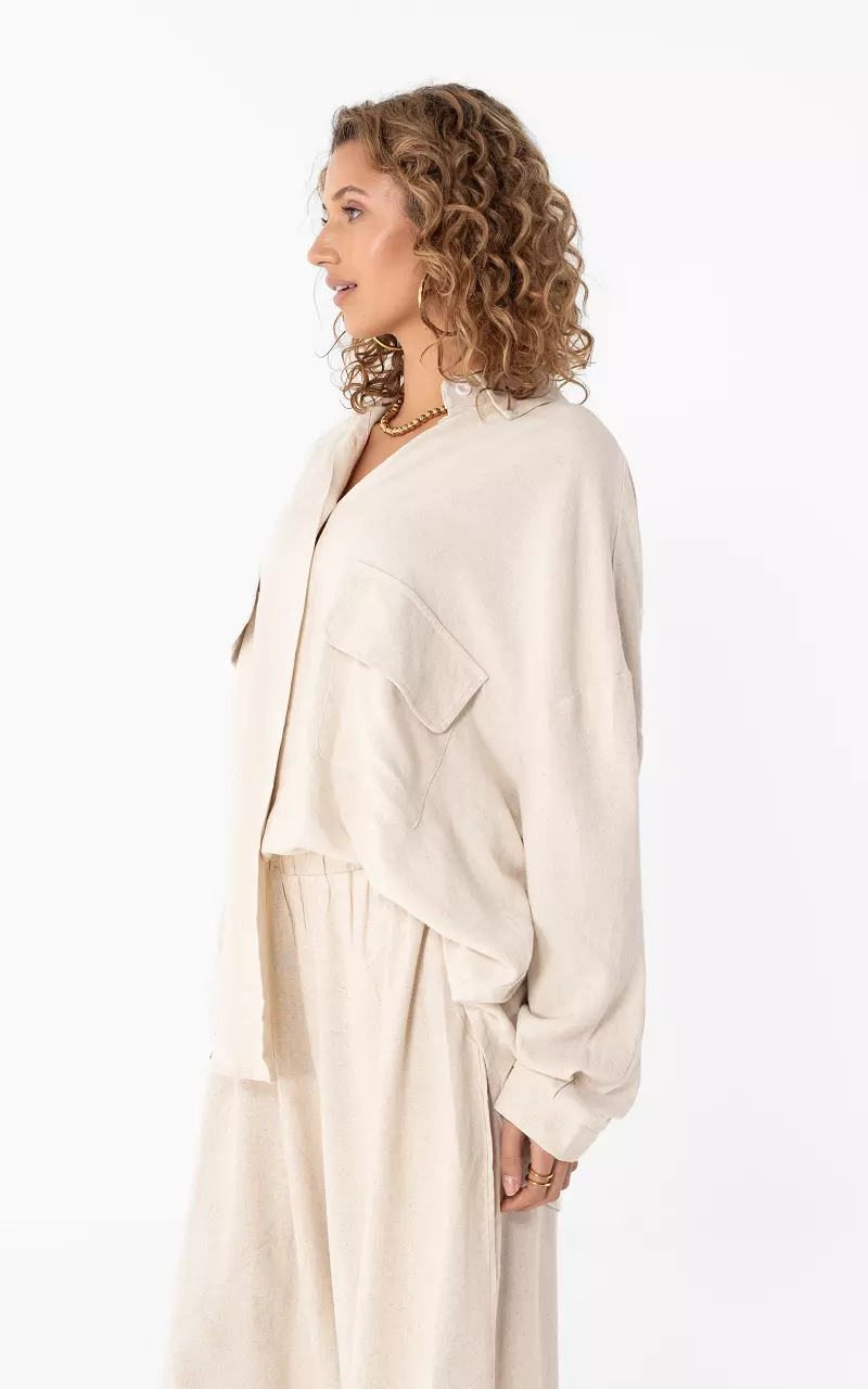 Linnen wijde blouse Beige