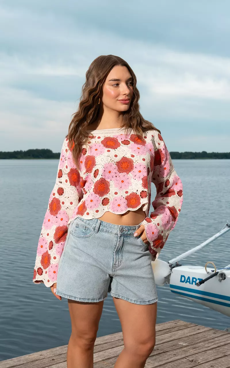 Gehaakte top Roze Beige