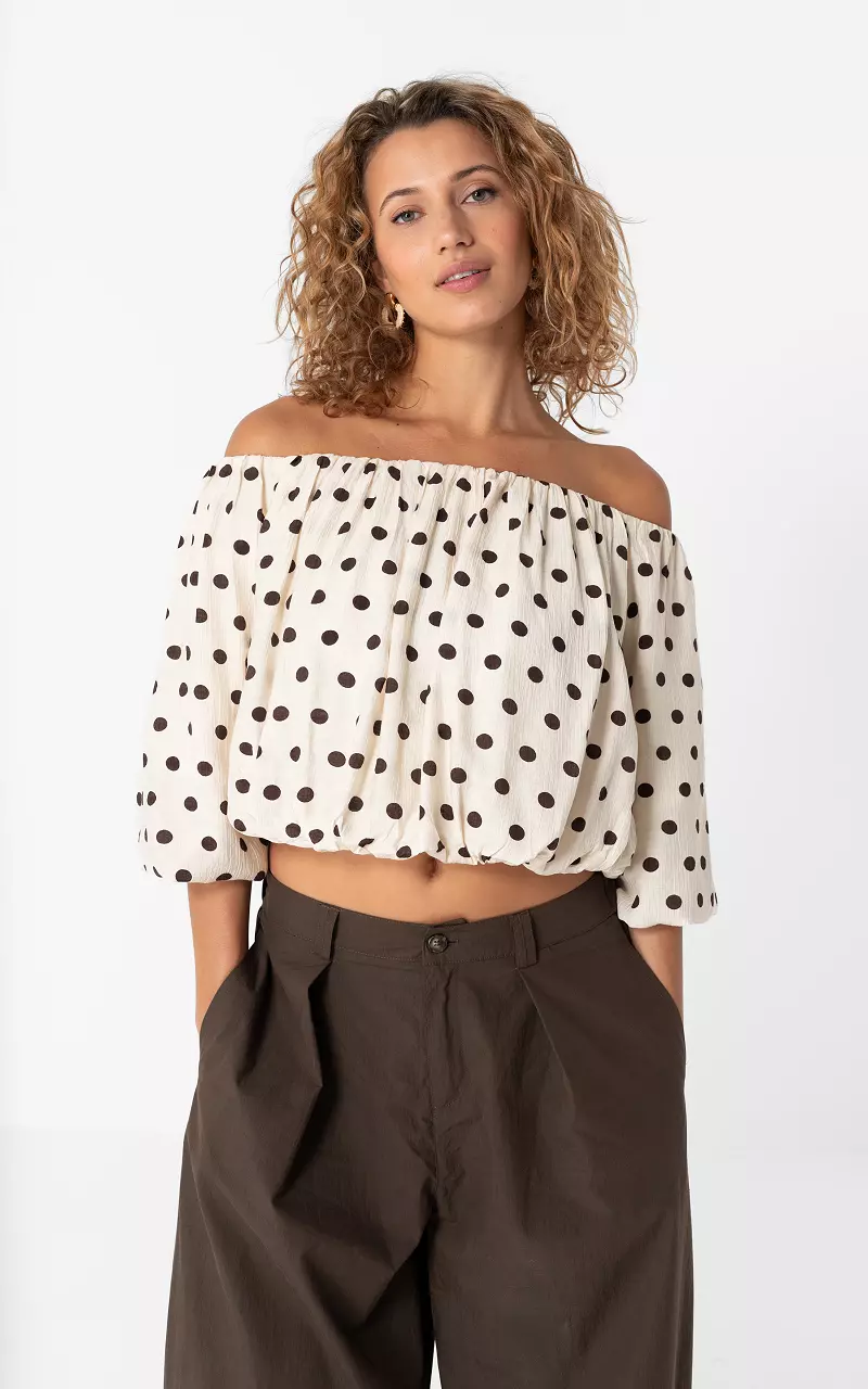 Off-Shoulder Top Creme Dunkelbraun