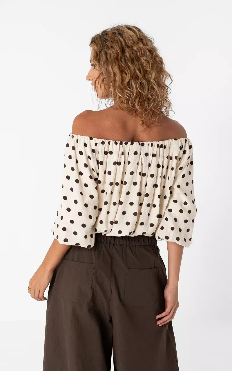 Off-Shoulder Top Creme Dunkelbraun