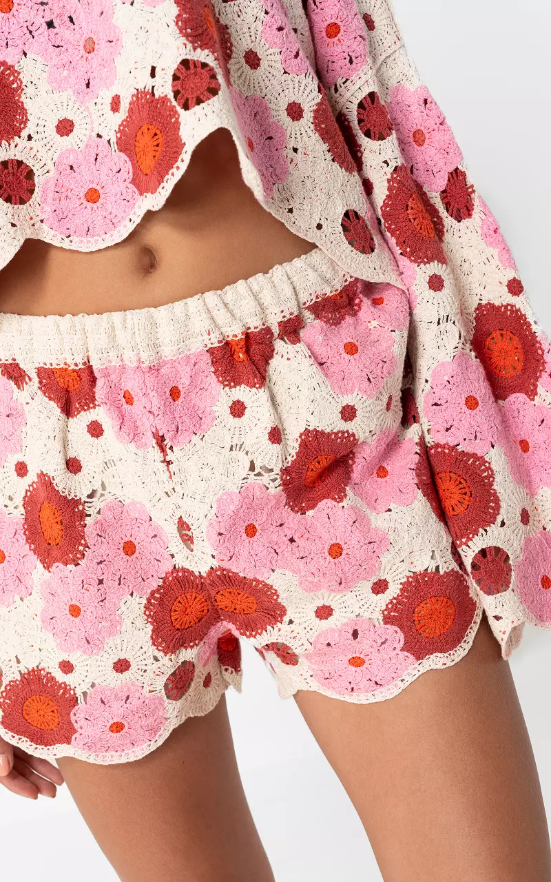 Gehaakte short Roze Beige