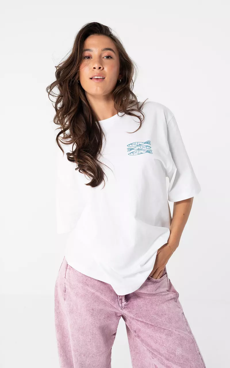 Shirt mit Sardinen-Print Weiß Blau
