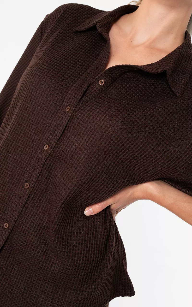 Bluse mit Struktur Dunkelbraun
