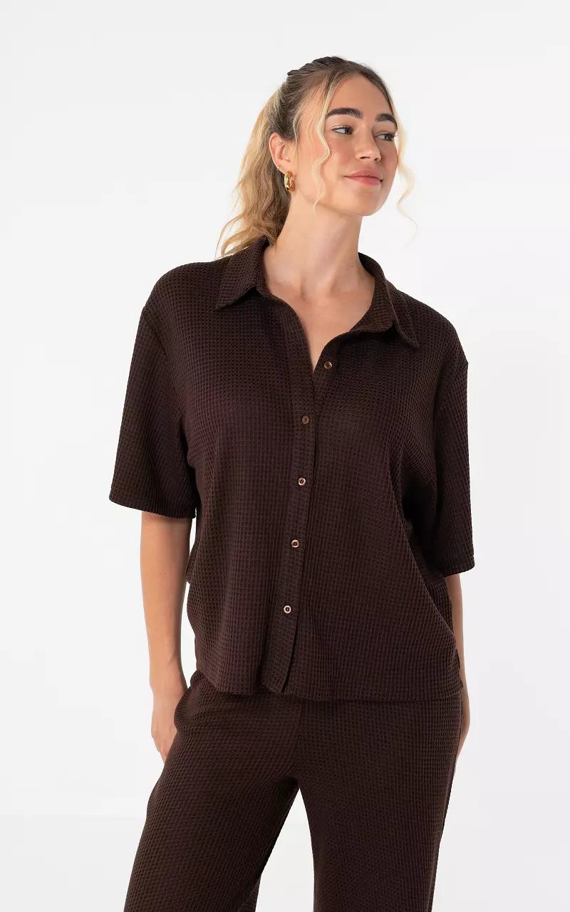 Bluse mit Struktur Dunkelbraun