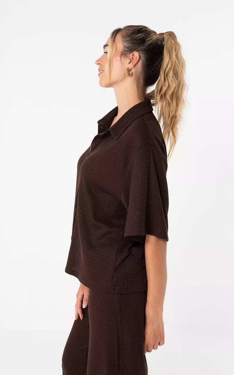 Bluse mit Struktur Dunkelbraun