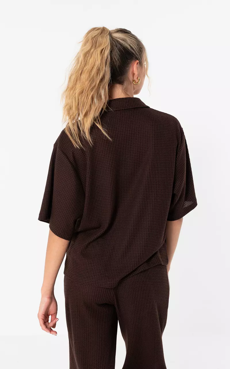 Bluse mit Struktur Dunkelbraun