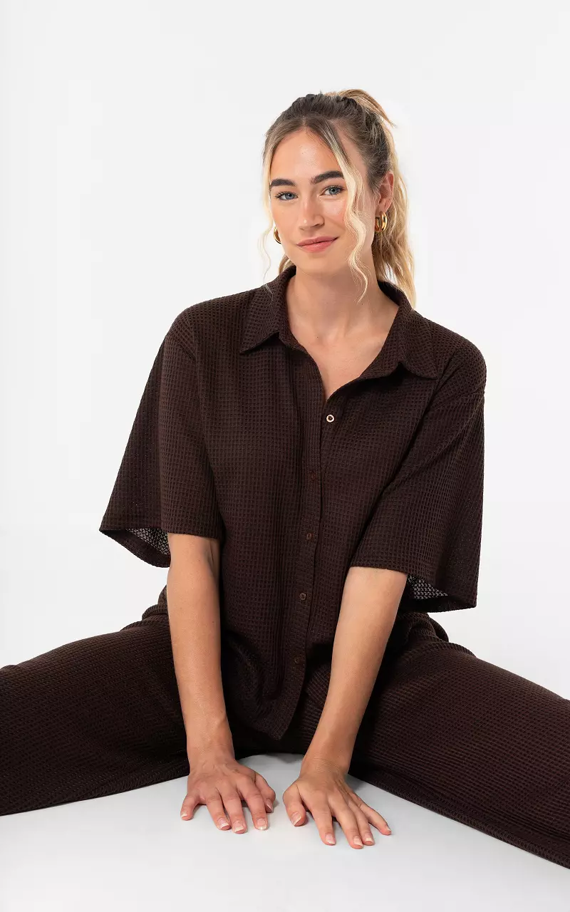 Bluse mit Struktur Dunkelbraun