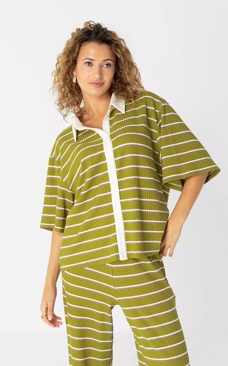 Structuur blouse met strepen Groen Wit