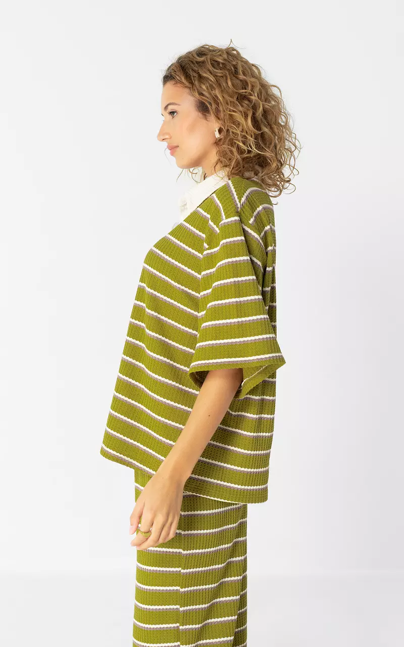 Structuur blouse met strepen Groen Wit