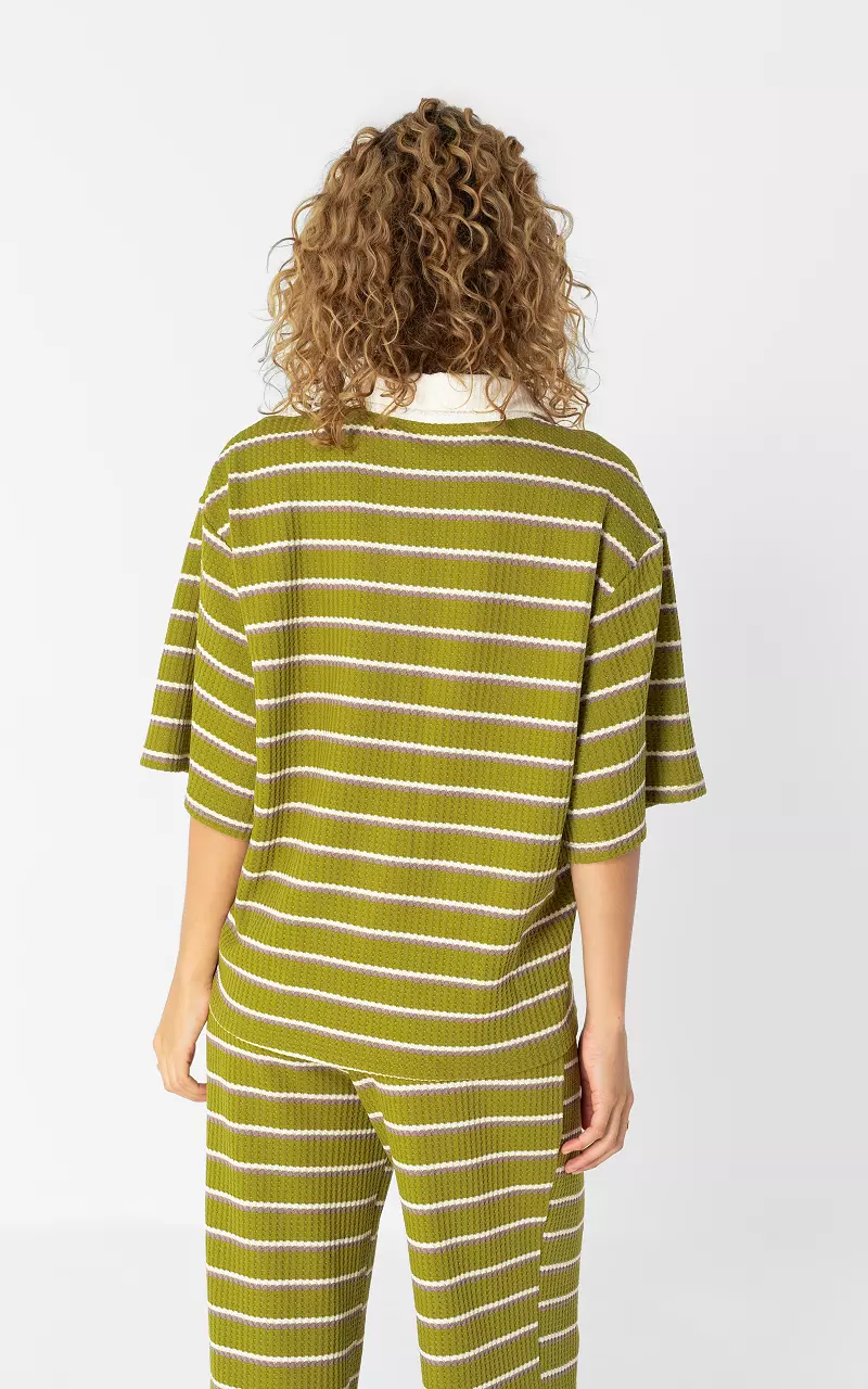 Structuur blouse met strepen Groen Wit