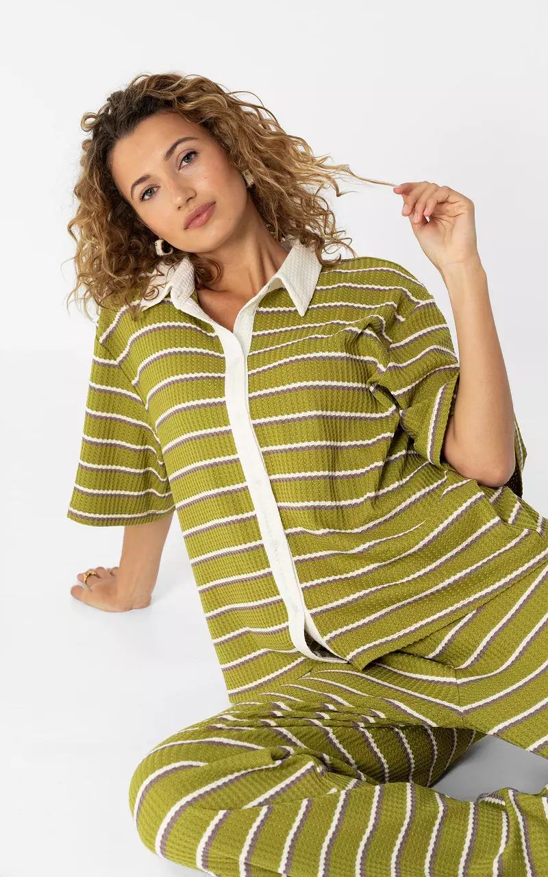 Structuur blouse met strepen Groen Wit