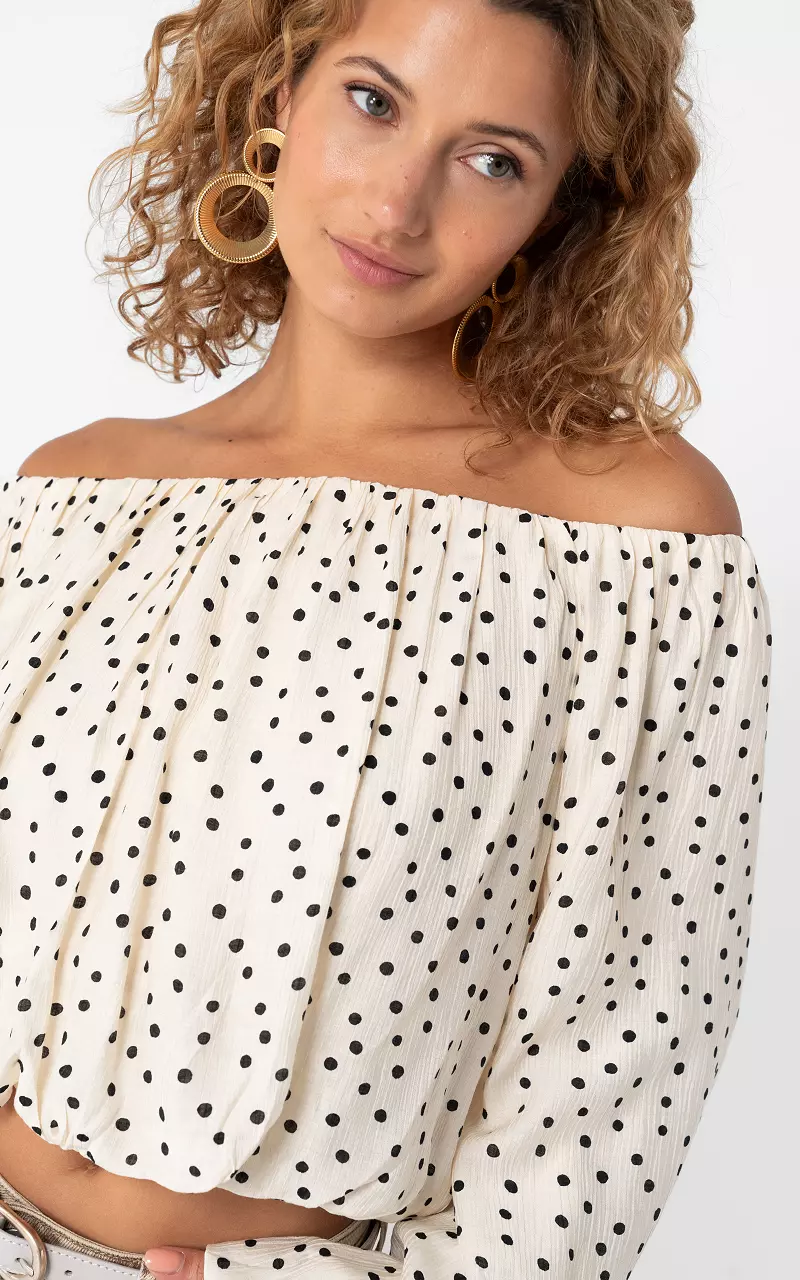 Off-Shoulder Top Weiß Schwarz