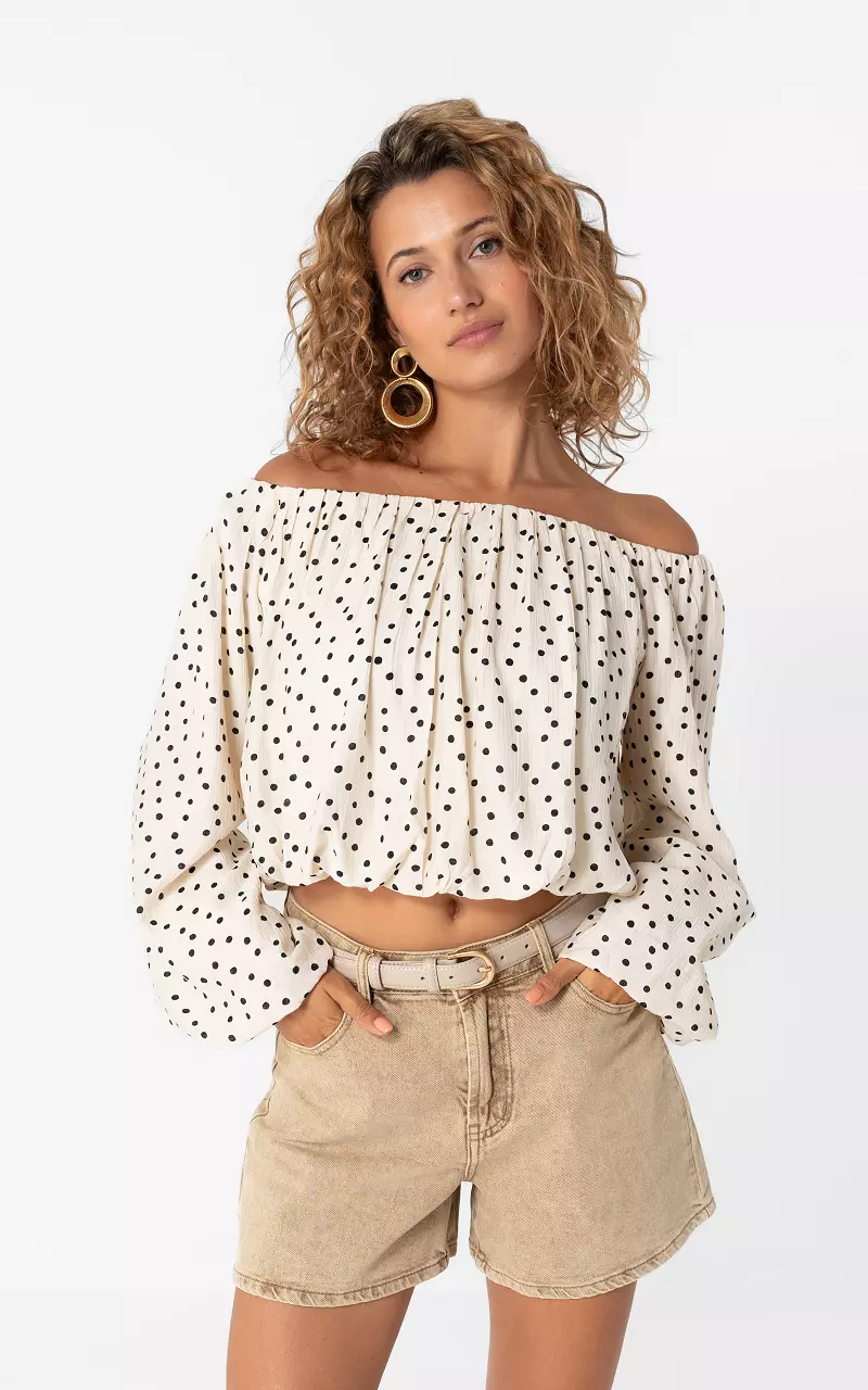Off-Shoulder Top Weiß Schwarz