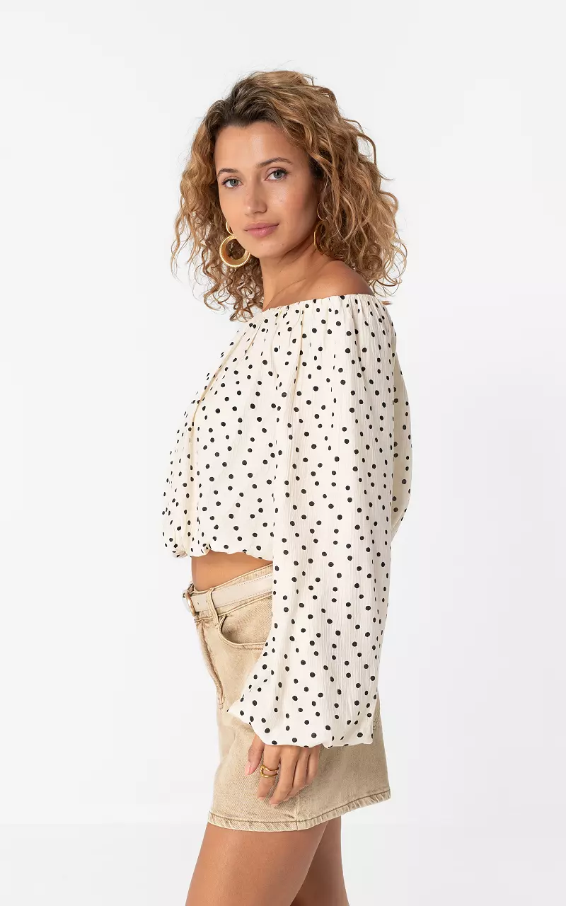 Off-Shoulder Top Weiß Schwarz