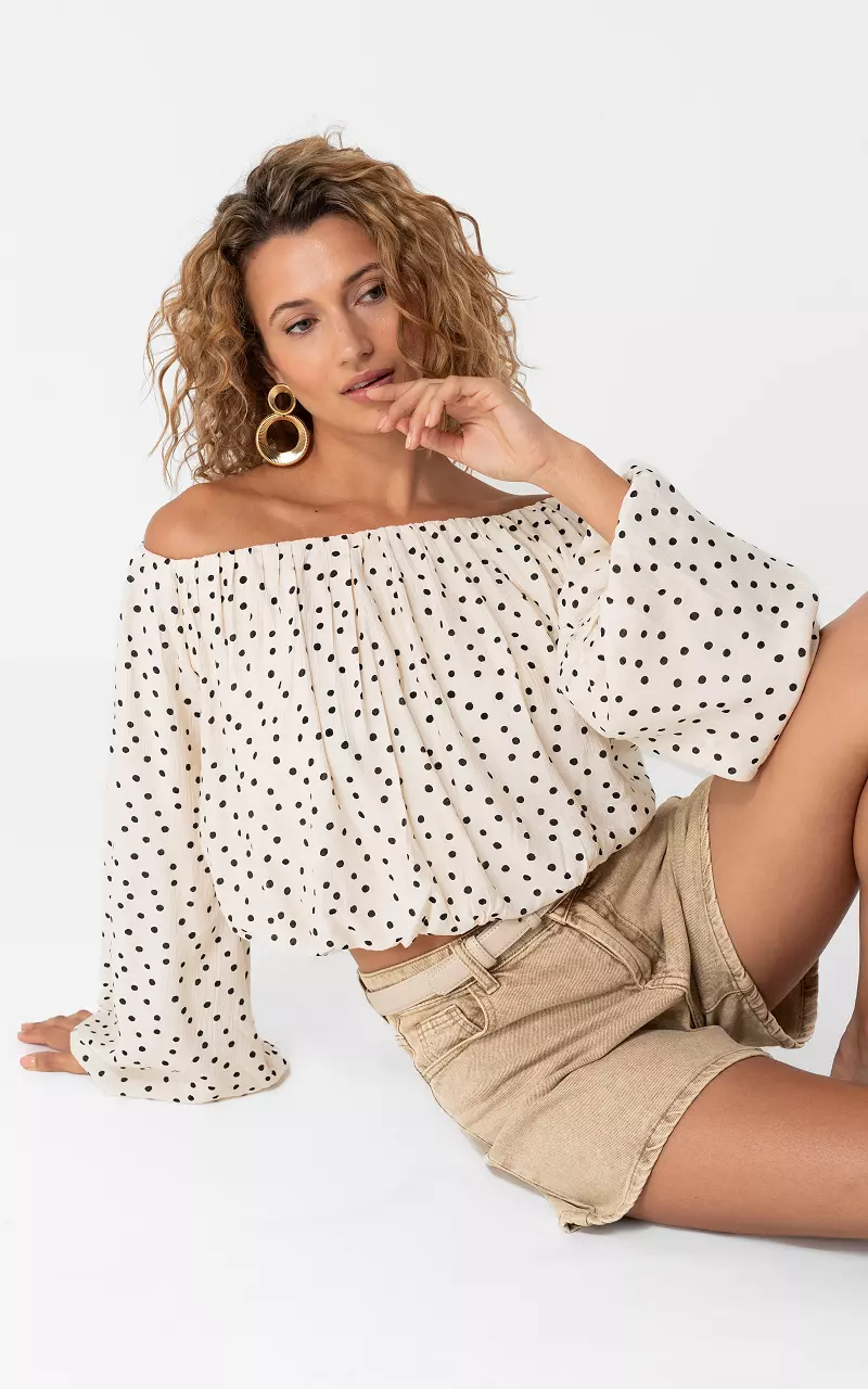 Off-Shoulder Top Weiß Schwarz