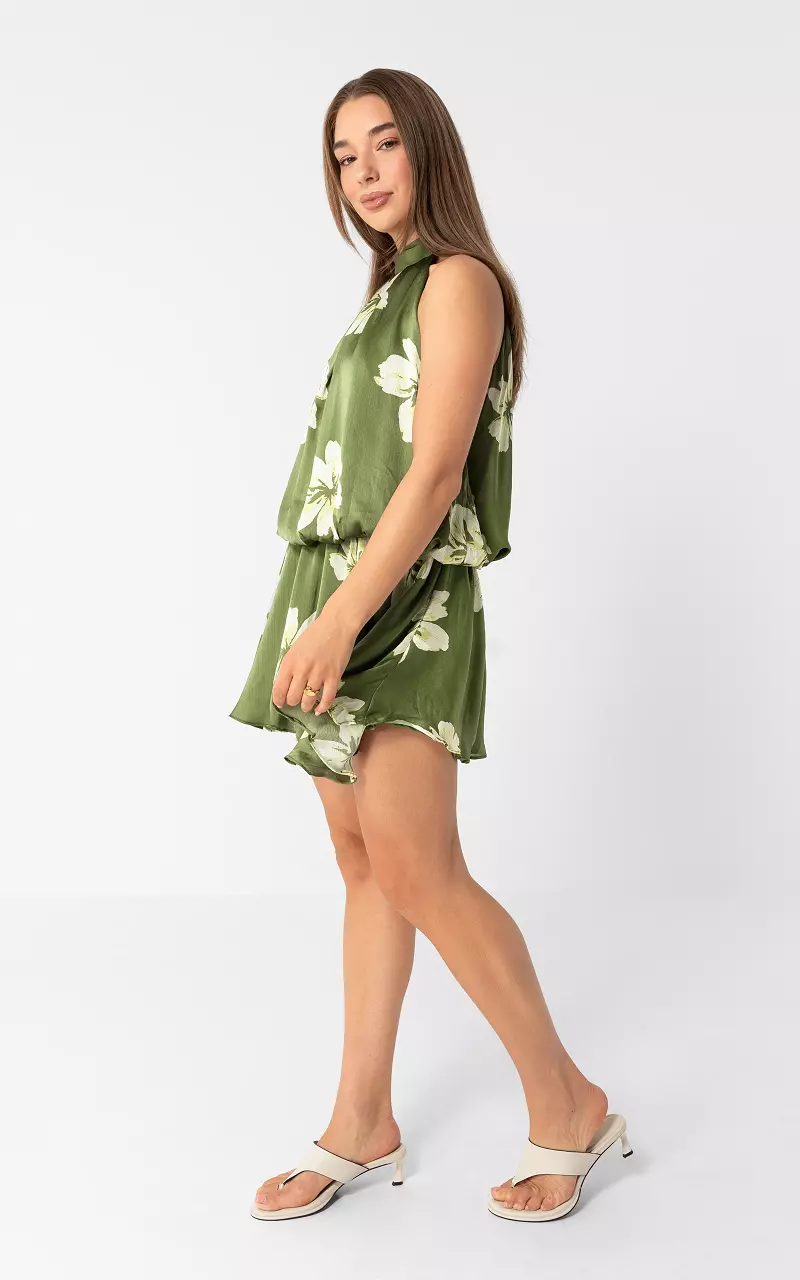 Halterkleid mit Blumenmuster Grün Weiß