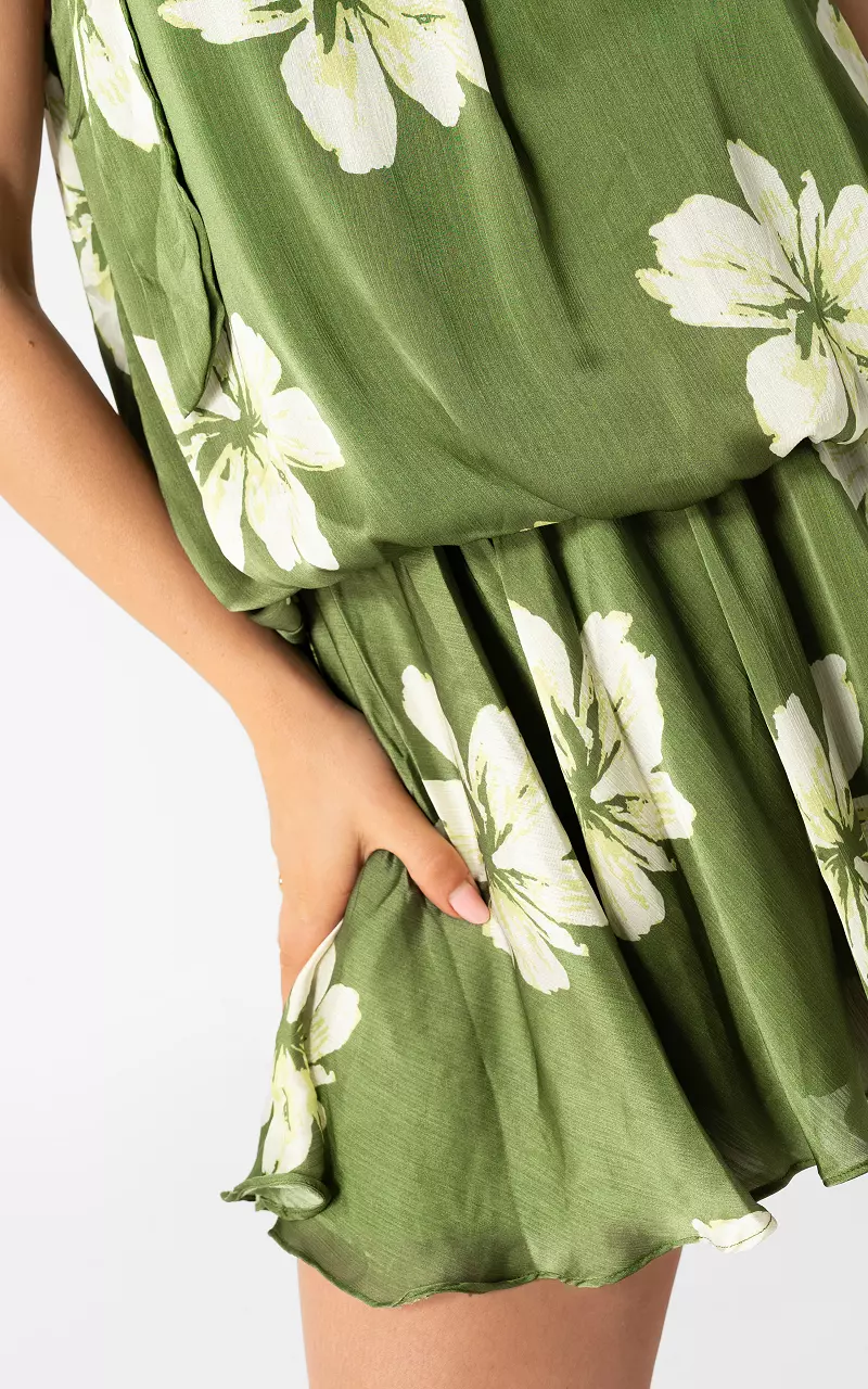 Halterkleid mit Blumenmuster Grün Weiß