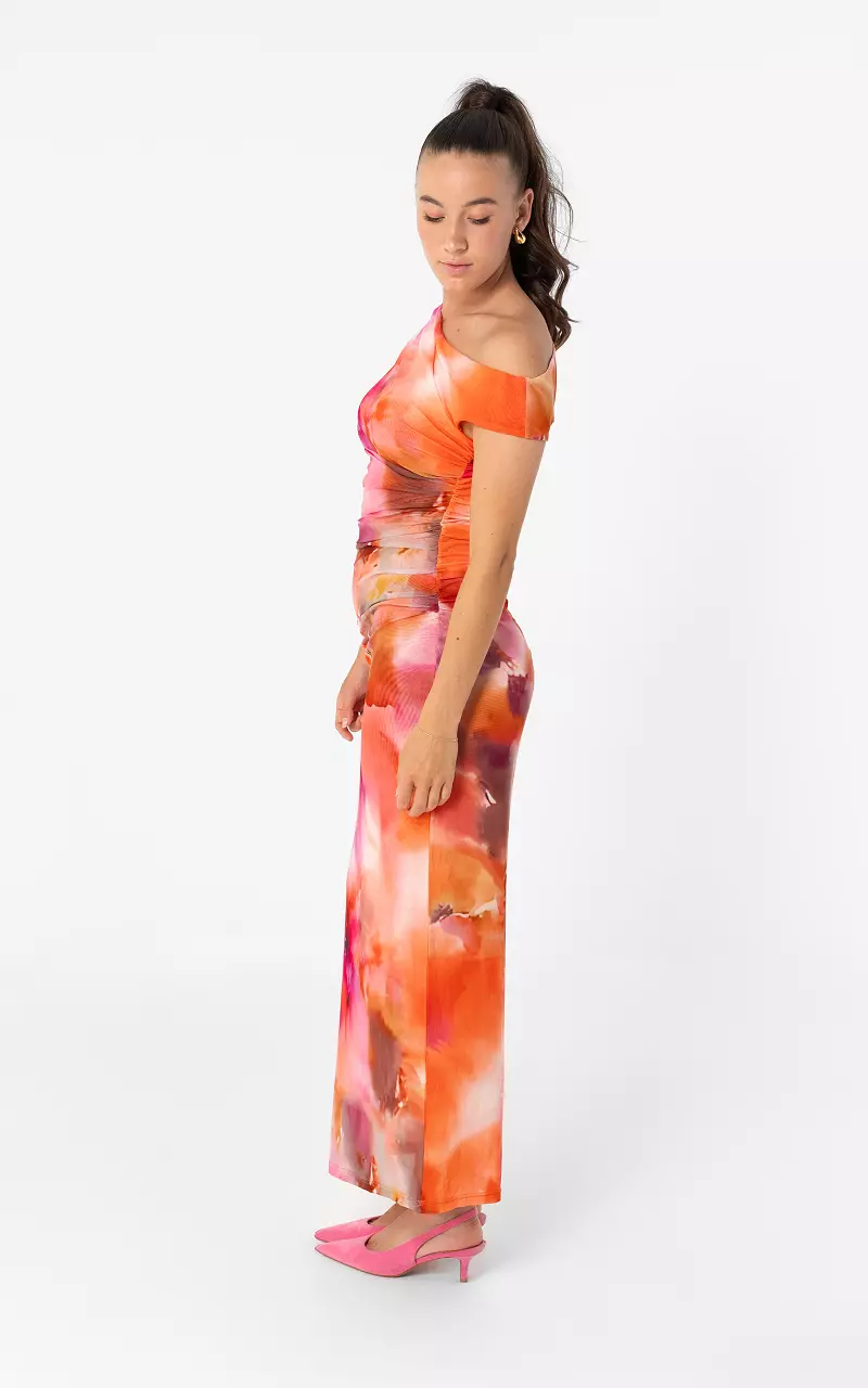Maxikleid aus Mesh Pink Orange