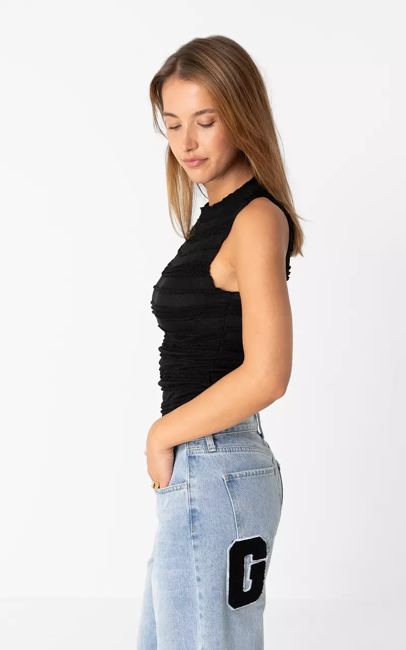Stretch Top mit Smokdetails Schwarz