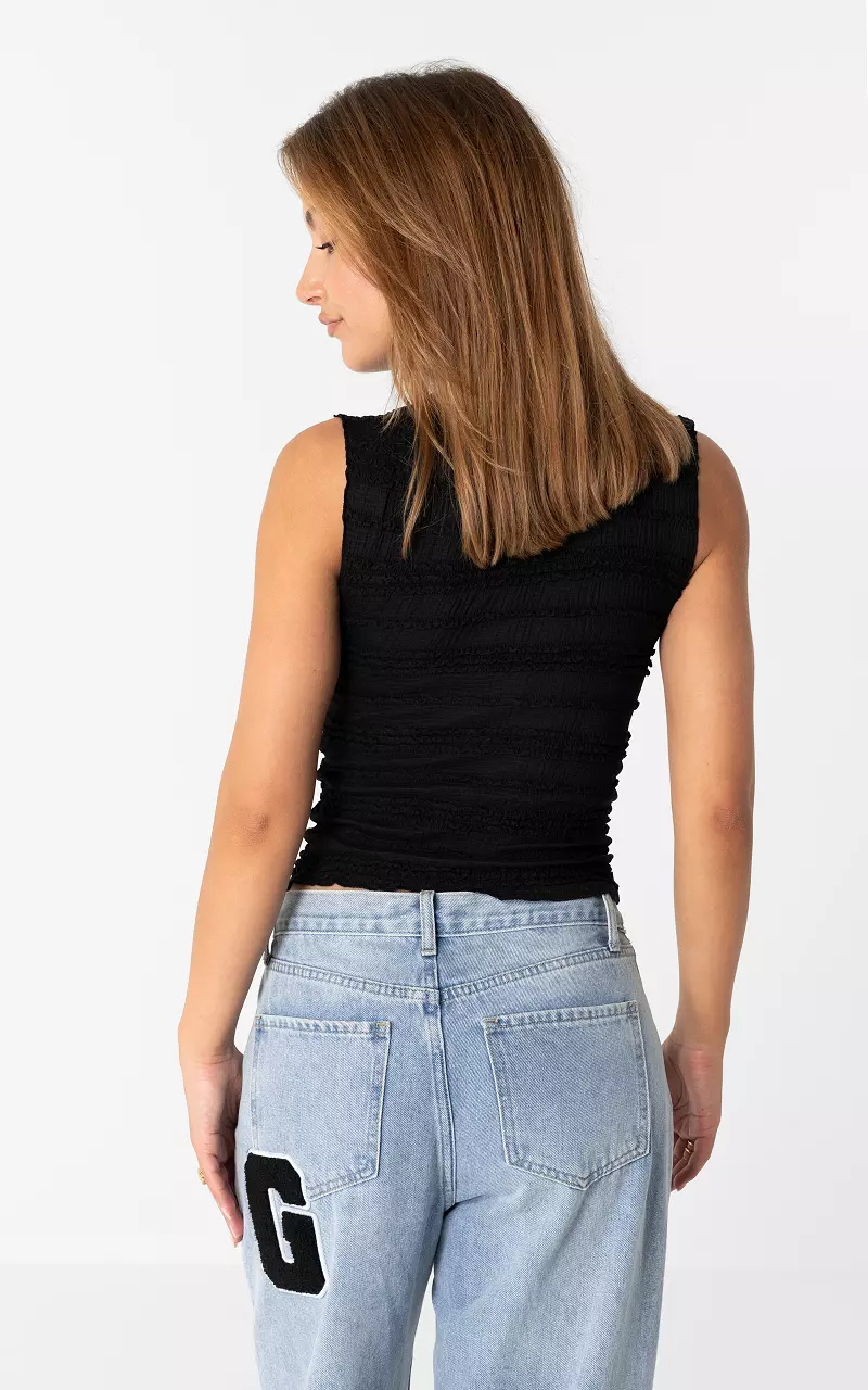 Stretch Top mit Smokdetails Schwarz