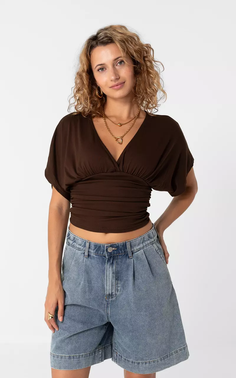 Shirt mit V-Ausschnitt Dunkelbraun
