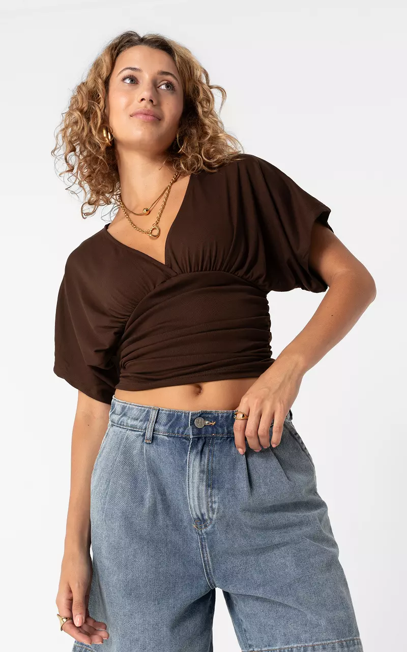 Shirt mit V-Ausschnitt Dunkelbraun