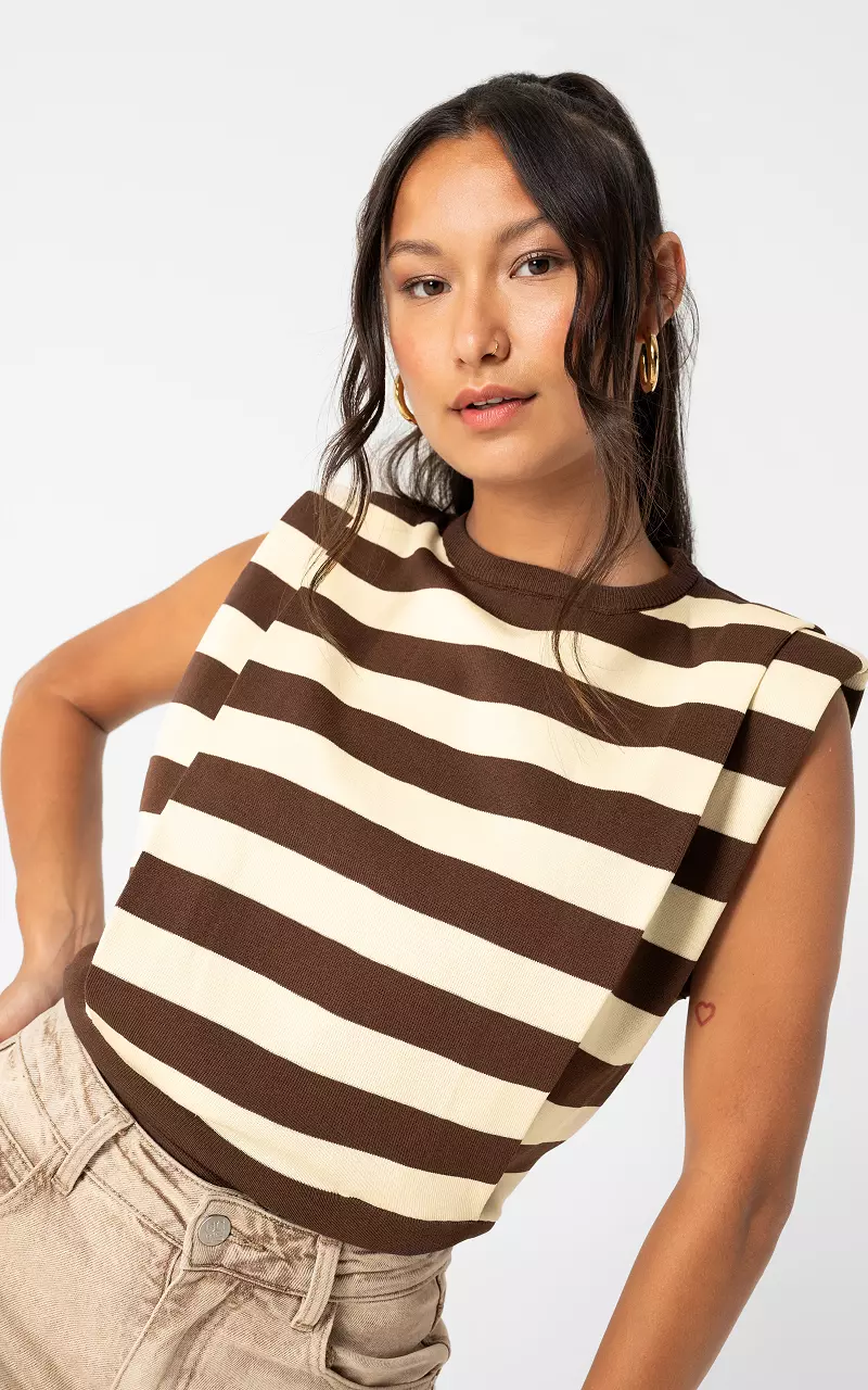 Gestreiftes Top Dunkelbraun Creme