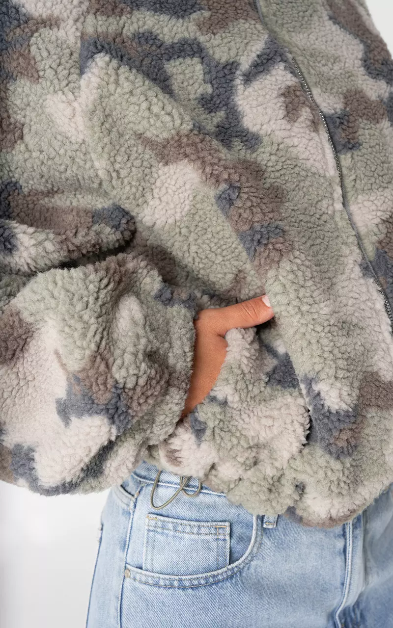 Fleece Jacke Grau Hellgrün