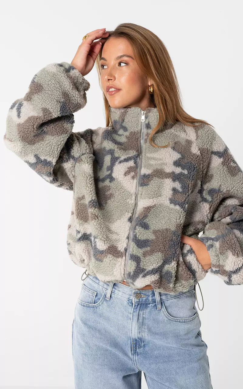 Fleece Jacke Grau Hellgrün