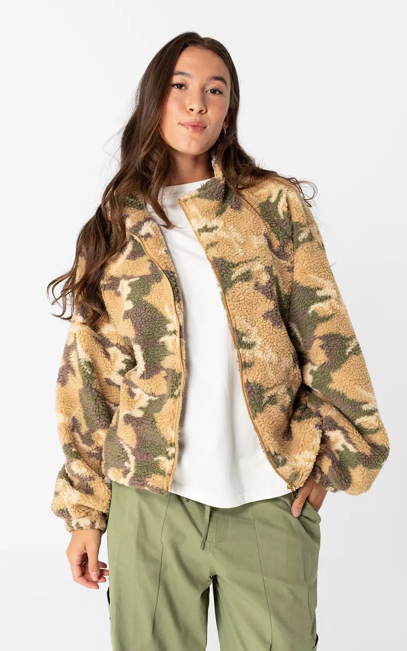 Fleece Jacke Beige Kaki