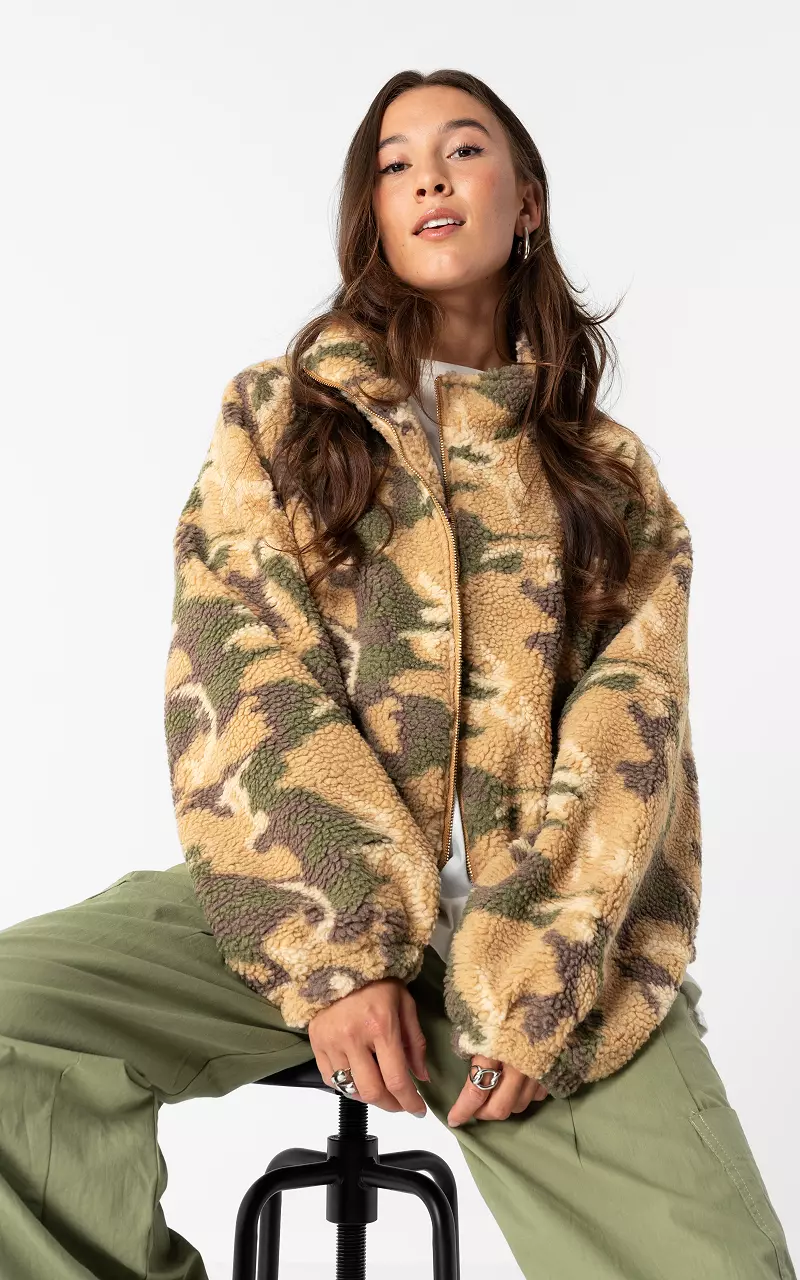 Fleece Jacke Beige Kaki