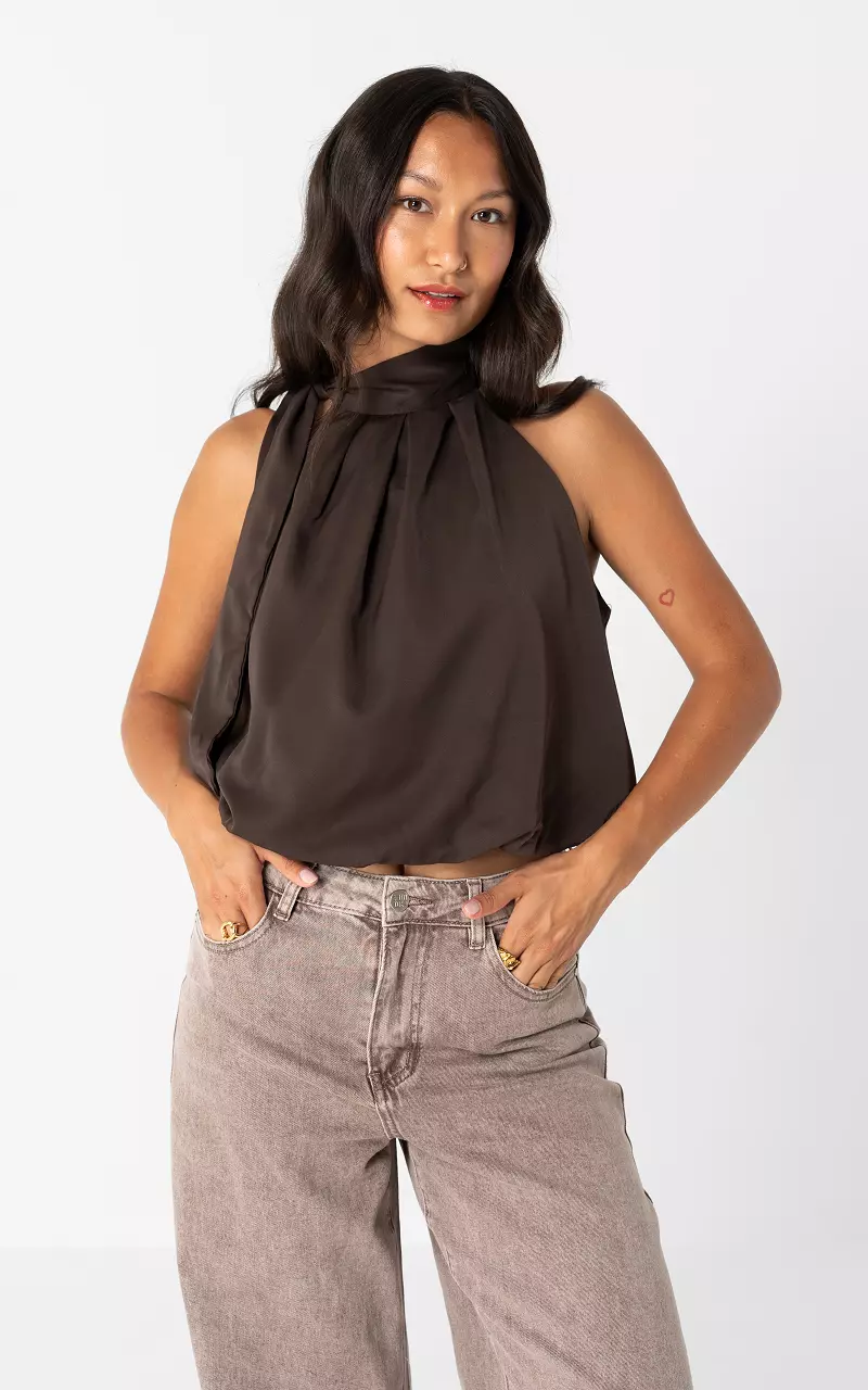 Cropped Haltertop Dunkelbraun