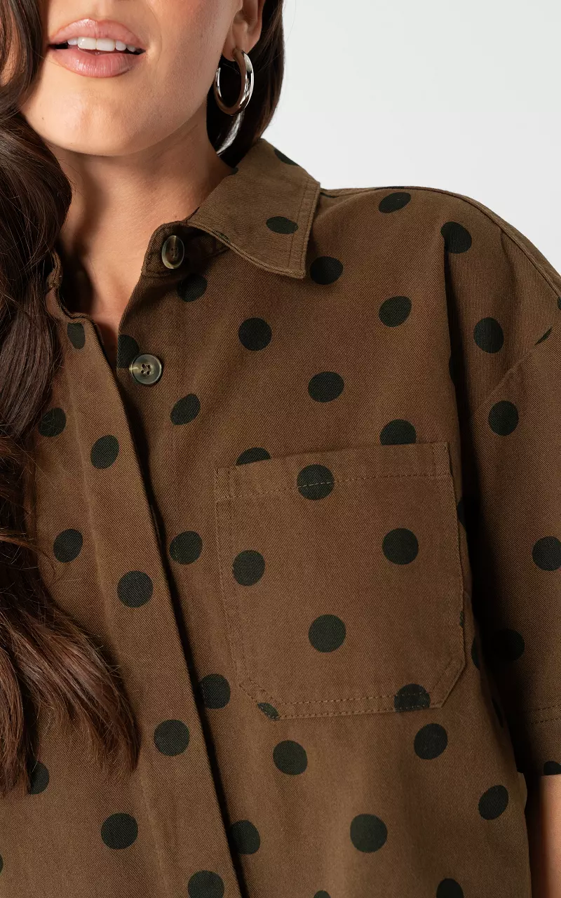 Denimbluse mit Punkten Braun Schwarz