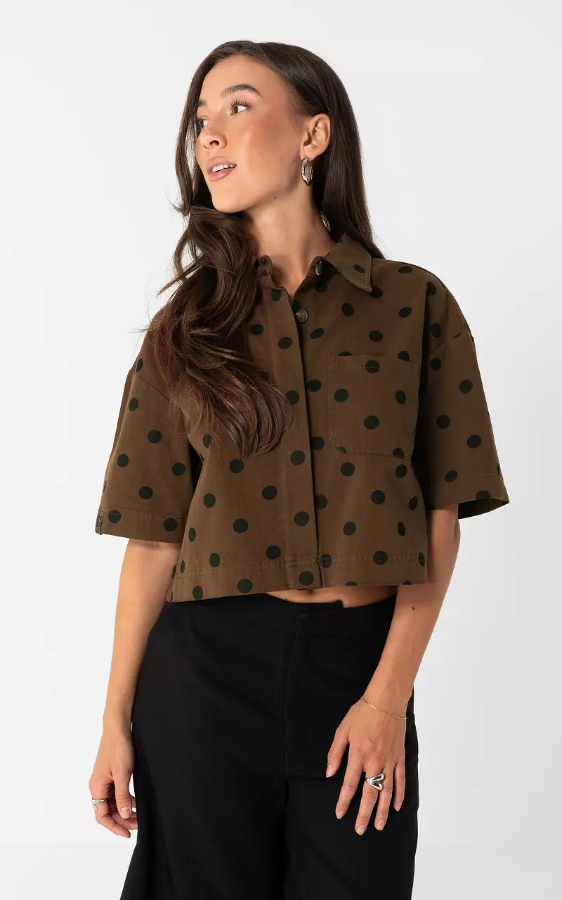 Denimbluse mit Punkten Braun Schwarz