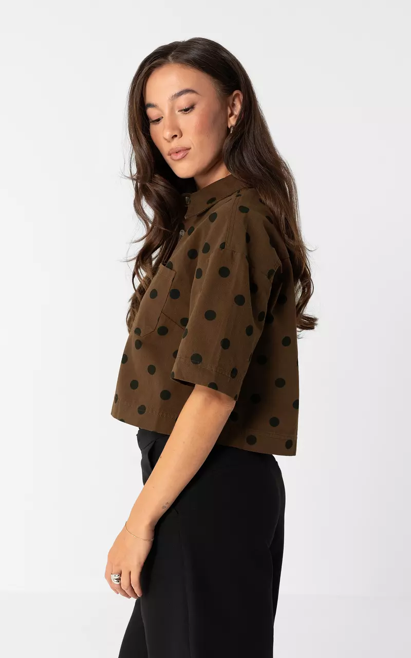 Denimbluse mit Punkten Braun Schwarz