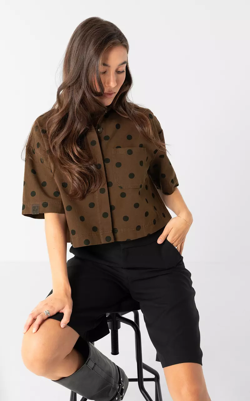 Denimbluse mit Punkten Braun Schwarz
