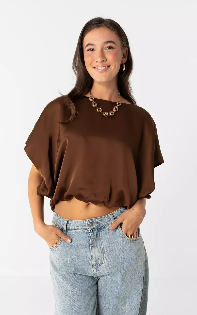 Top im Satin-Look Dunkelbraun