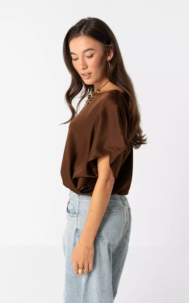Top im Satin-Look Dunkelbraun