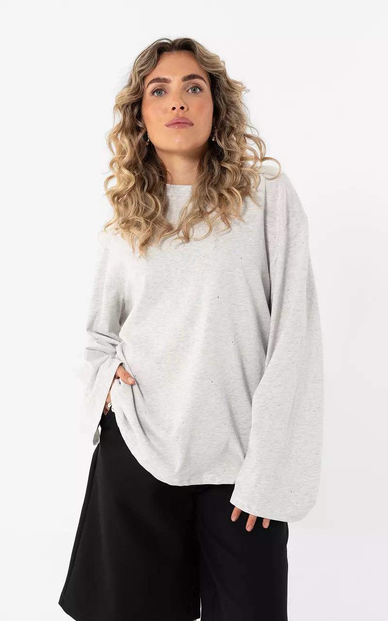 Strass longsleeve Lichtgrijs