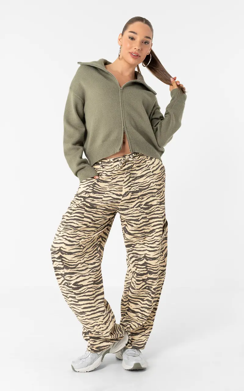 Zebra print trousers Beige Black