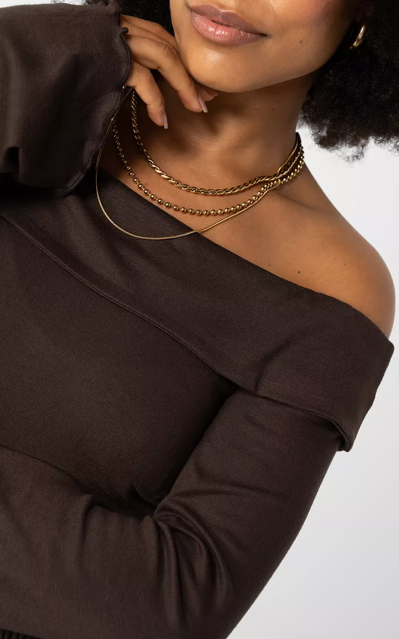 Off-shoulder sweater Brown
