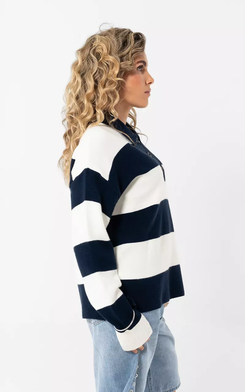 Gestreifter Pullover mit Kragen Dunkelblau Weiß