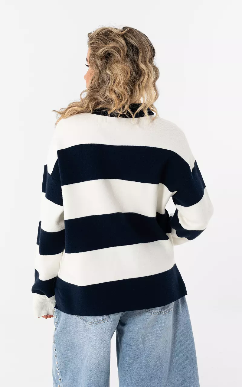 Gestreifter Pullover mit Kragen Dunkelblau Weiß