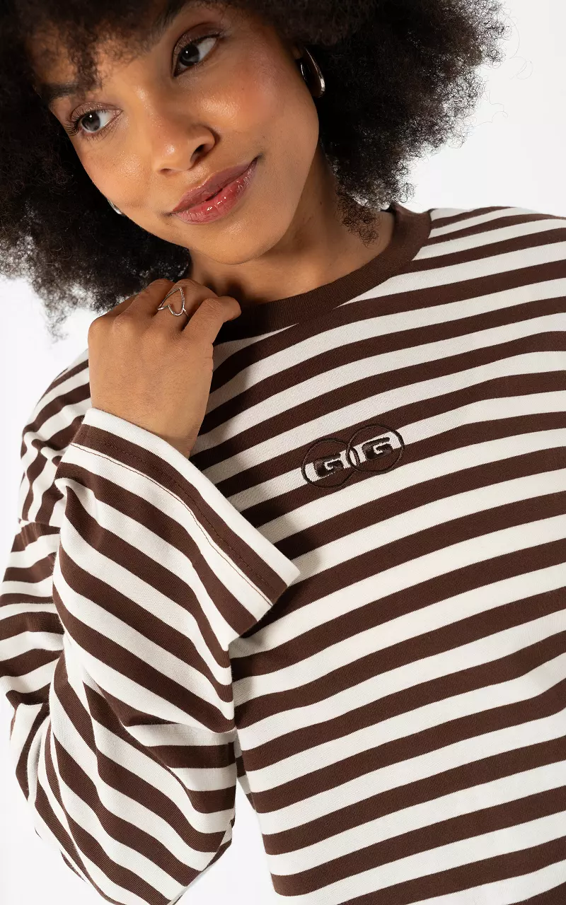 Gestreiftes Langarmshirt Braun Weiß