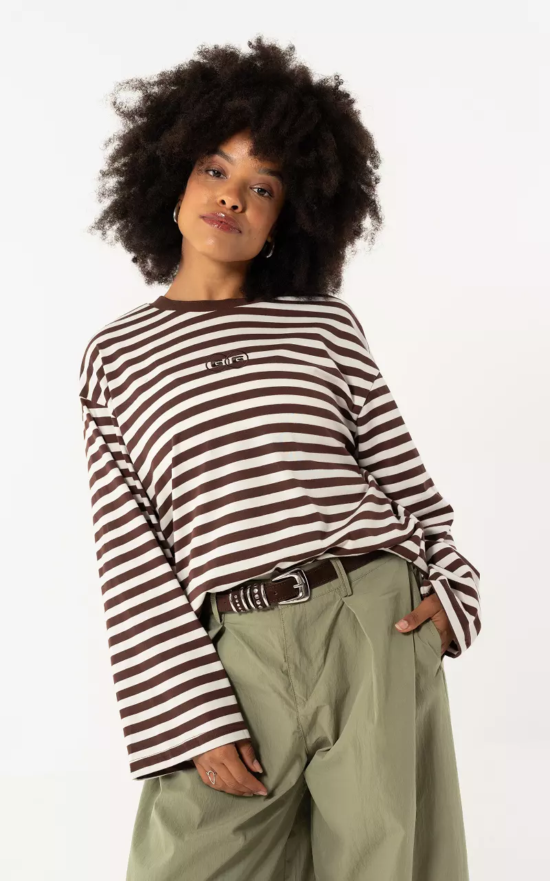Gestreiftes Langarmshirt Braun Weiß