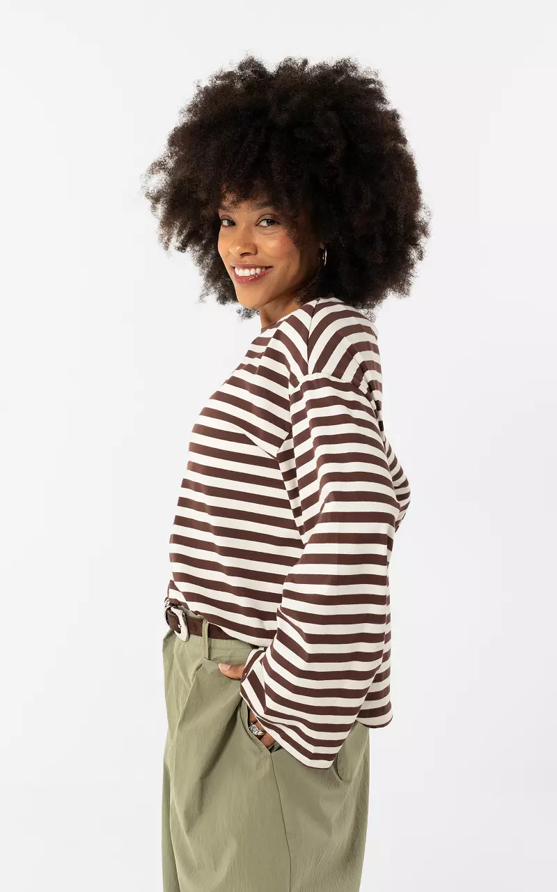 Gestreiftes Langarmshirt Braun Weiß
