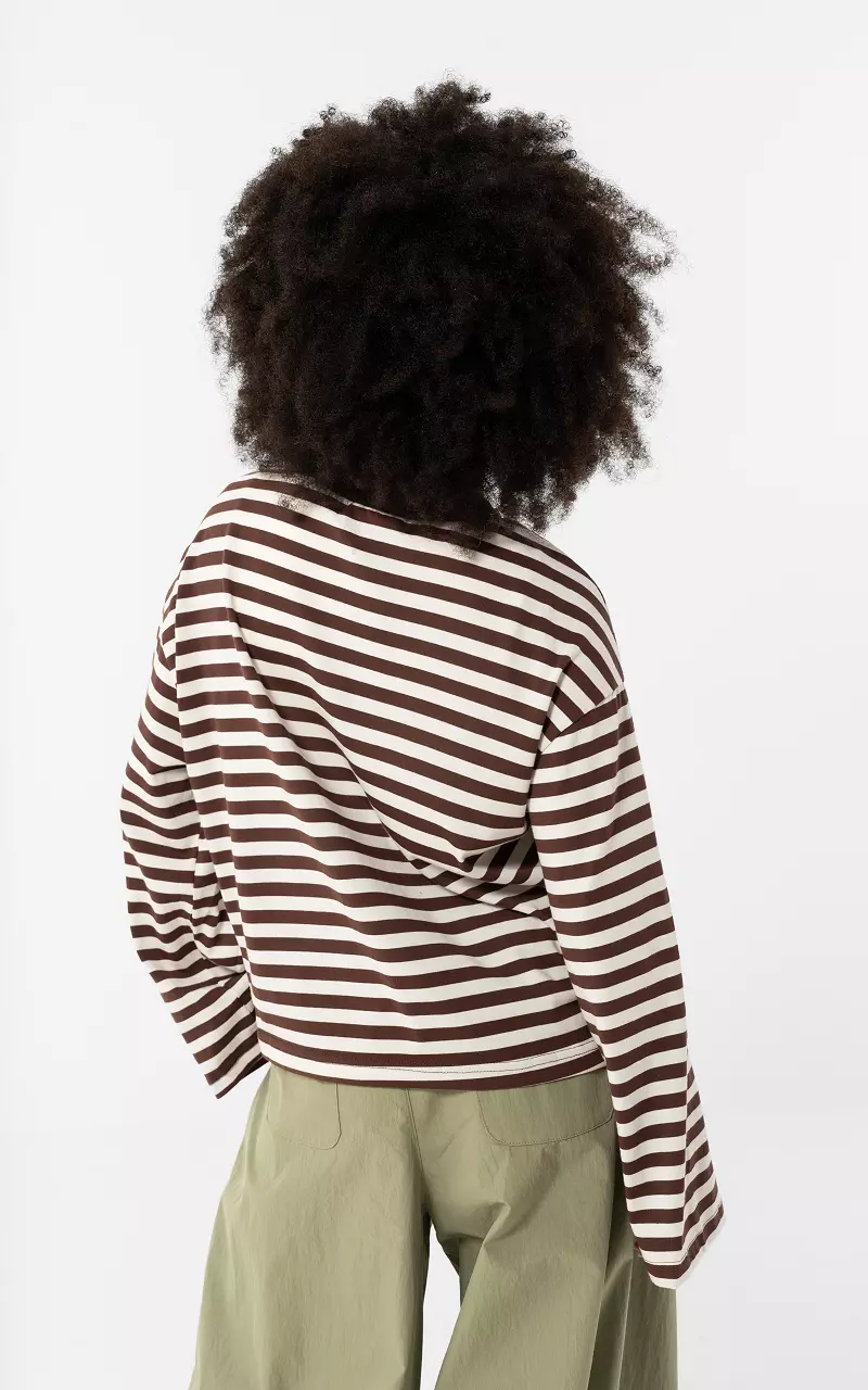Gestreiftes Langarmshirt Braun Weiß