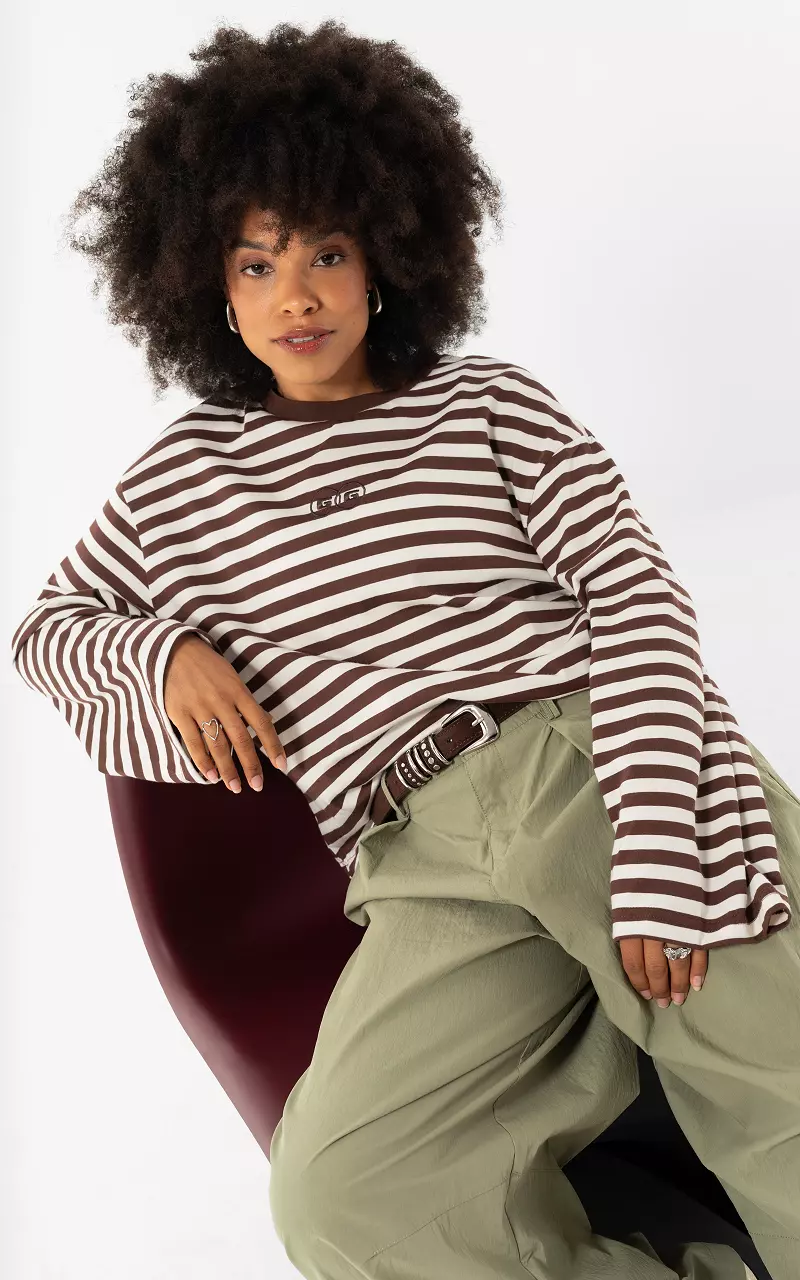 Gestreiftes Langarmshirt Braun Weiß