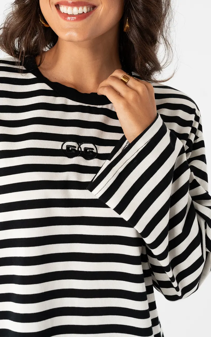 Gestreiftes Langarmshirt Schwarz Weiß