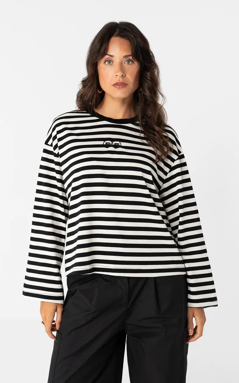 Gestreiftes Langarmshirt Schwarz Weiß